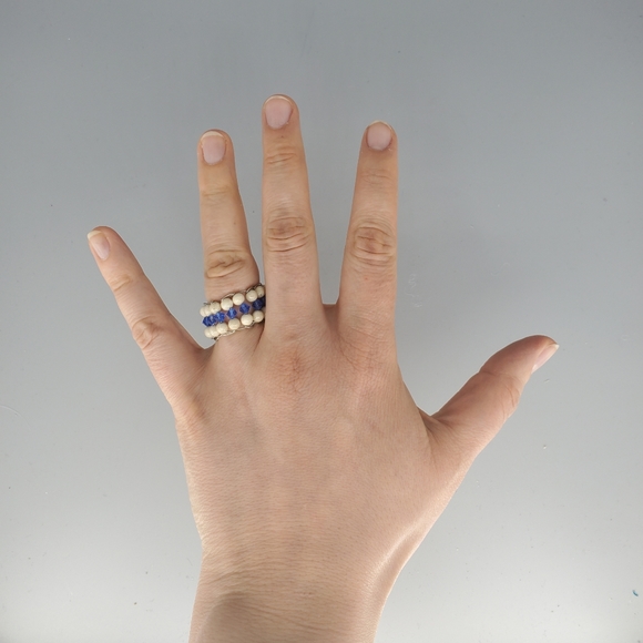 Ivory and Blue Swarovski Beaded Ring - Picture 6 of 8